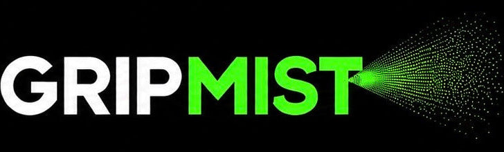 Grip Mist logo with a spray effect on a black background